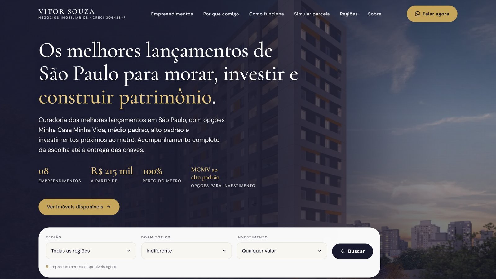 Landing Page Vitor Souza - Lancamentos imobiliarios em Sao Paulo
